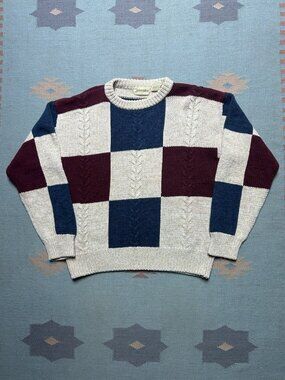 Vintage St John’s bay pullover sweater cotton ramie knit color block adult large